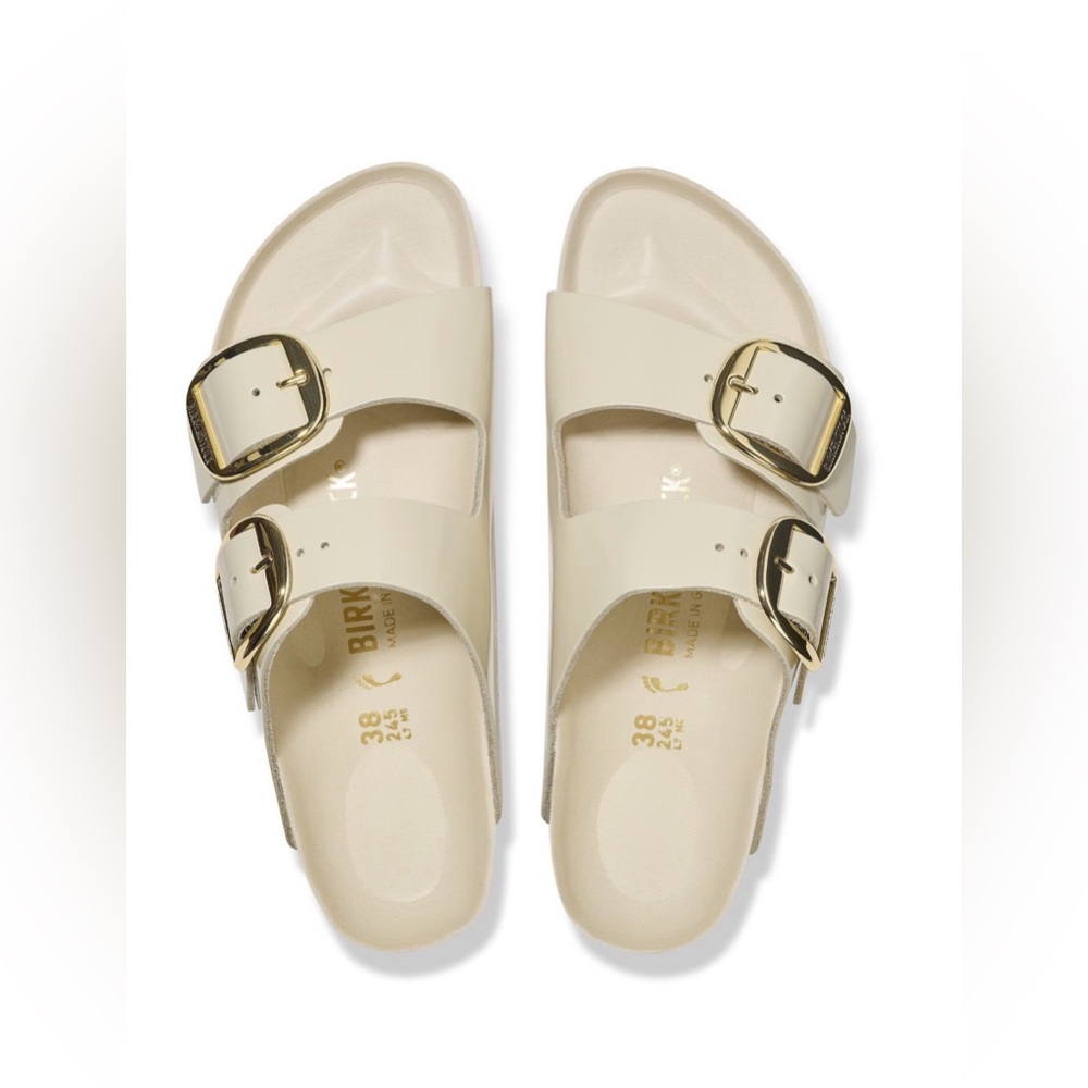 Birkenstock Arizona EVA Sandals in Cream with Gold Buckles